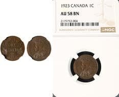1923 1¢ NGC AU-58 Lustrous brown example. Estimate: 275 - AND UP CAD