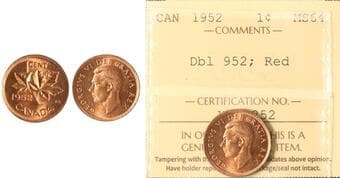 1952 1¢ "Dbl 952" ICCS MS64 Red. Popular variety. Estimate: 500 - AND UP CAD