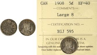 1908 5¢ "Large 8" ICCS EF40. Popular variety. Estimate: 200 - AND UP CAD