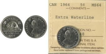 1964 5¢ "EWL" ICCS MS64. A pleasing example with lots of lustre. Estimate: 600 - AND UP CAD