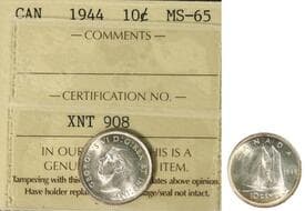 1944 10¢ ICCS MS65 Brilliant and lustrous example. Estimate: 200 - AND UP CAD
