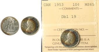 1953 10¢ "SF; Dbl 19" ICCS MS65 - Rainbow tone. Estimate: 250 - AND UP CAD