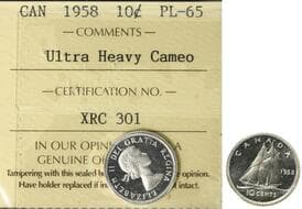 1958 10¢ ICCS PL65 Ultra Heavy Cameo Estimate: 100 - AND UP CAD