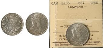 1905 25¢ ICCS Extra Fine-40. Lustrous example. Estimate: 300 - AND UP CAD