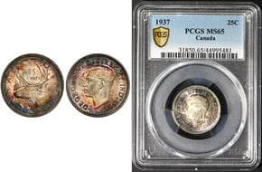 1937 25¢ PCGS MS65 Superbly toned. Very attractive example. Estimate: 200 - AND UP CAD