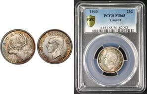 1940 25¢ PCGS MS65. Great and Attractive eye appeal. Estimate: 175 - AND UP CAD