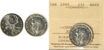 1945 25¢ ICCS MS65 Brilliant and lustrous example. Estimate: 300 - AND UP CAD