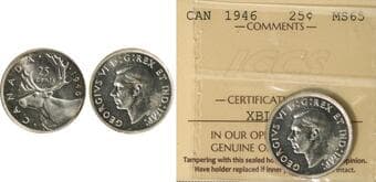 1946 25¢ ICCS MS65 Brilliant and lustrous example. Estimate: 300 - AND UP CAD