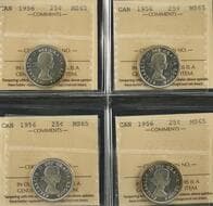 1956 25¢ ICCS MS65 - Lot of 4 coins Estimate: 200 - AND UP CAD
