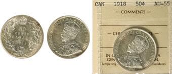 1918 50¢ ICCS Choice About Uncirculated-55. Brilliant and lustrous surfaces with strong remaining mint bloom. A...