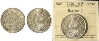 1920 50¢ "Narrow O" ICCS Choice Extra Fine-45. A nice and lustrous example. Estimate: 250 - AND UP CAD