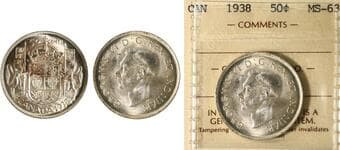 1938 50¢ ICCS MS63 - Brilliant and lustrous. Estimate: 400 - AND UP CAD