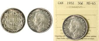 1952 50¢ ICCS MS65 Mostly brilliant. Estimate: 100 - AND UP CAD