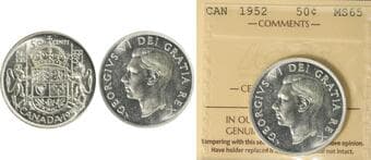 1952 50¢ ICCS MS65. Fully lustrous and brilliant. Estimate: 100 - AND UP CAD