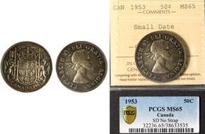 1953 50¢ "Small Date; No Strap" ICCS MS65 st- Accompanied by PCGS tag MS65 Estimate: 100 - AND UP CAD