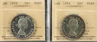 1956 50¢ ICCS PL66 Cameo - Lot of 2 coins. Estimate: 250 - AND UP CAD