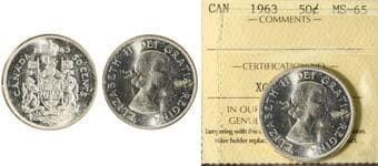 1963 50¢ ICCS MS65. Mostly brilliant example. Estimate: 75 - AND UP CAD
