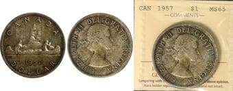 1957 $1 "WL" ICCS Gem Mint State-65. Lightly toned example. Estimate: 900 - AND UP CAD