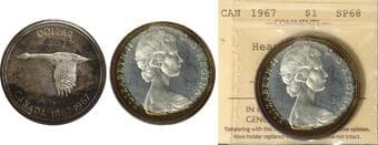 1967 $1 ICCS Superb Gem Specimen-68 Brilliant with superb gold and emerald tones. Estimate: 400 - AND UP CAD