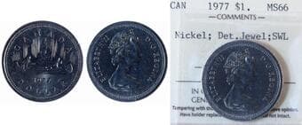 1977 $1 "Nickel - SWL; Detached Jewel" ICCS MS66 Estimate: 75 - AND UP CAD