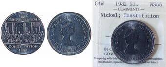 1982 $1 "Nickel - Constitution" ICCS MS66 Estimate: 75 - AND UP CAD