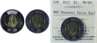 2012 $2 "HMS Shannon; Extra Sail" ICCS MS64 Estimate: 30 - AND UP CAD