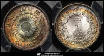 日本 旭日二十銭銀貨 Rising Sun 20Sen 明治42年(1909) JNDA01-22 KM-Y30 トーン美麗 PCGS-MS67+...