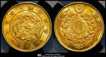 日本 旧五圓金貨 Old type 5Yen 明治3年(1870) JNDA01-3 Fr-47 KM-Y11 不明瞭ウロコ 有輪 Shallow...
