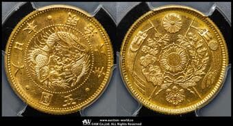 日本 旧五圓金貨(縮小) Old type 5Yen 明治6年(1873) JNDA01-3A Fr-47 KM-Y11a PCGS-MS65 UNC~FDC