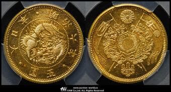 日本 旧五圓金貨(縮小) Old type 5Yen 明治6年(1873) JNDA01-3A Fr-47 KM-Y11a PCGS-MS65 UNC~FDC