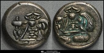 日本 宝永二ツ宝豆板銀 Hoei Futatsu-ho Mameita-gin 宝永3~7年(1706~10) JNDA09-61 KM-26 両面大黒...
