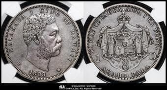 HAWAII ハワイ Dollar(Akahi Dala) 1883 KM-7 カラカウア1世 NGC-AU Details"Cleaned" 洗浄 -EF