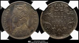 INDIA British India イギリス領インド Restrike Rupee 1880C KM-492 ヴィクトリア カルカッタ...