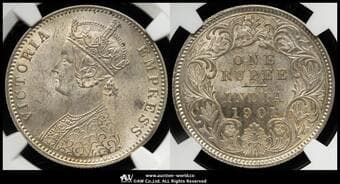 INDIA British India イギリス領インド Rupee 1901C KM-492 ヴィクトリア カルカッタ NGC-MS64+ UNC+