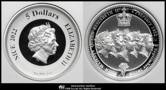 NIUE ニウエ 5Dollars 2022 KM-6174 エリザベス2世歴代肖像 2オンス(oz)倍厚プルーフ銀貨...