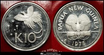 PAPUA NEW-GUINEA パプアニューギニア 10Kina 1975FM KM-8a 極楽鳥 プルーフ銀貨 製造79000枚(45㎜...