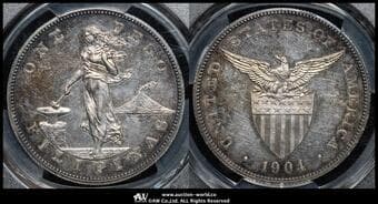 PHILIPPINES US Administration アメリカ統治下フィリピン Peso 1904 Dav-444 KM-168 女神立像...
