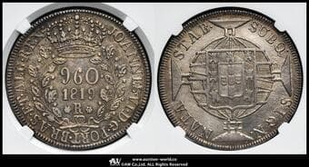BRAZIL ブラジル 960Reis 1819R KM-326.1 地球儀(27.07g 89.6%) NGC-AU Details"Cleaned" 洗浄 EF