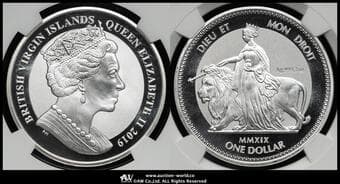 BRITISH VIRGIN ISLANDS イギリス領ヴァージン諸島 Dollar in Silver 2019PM KM-594a ウナとライオン...