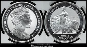 BRITISH VIRGIN ISLANDS イギリス領ヴァージン諸島 Dollar in Silver 2019PM KM-594a ウナとライオン...