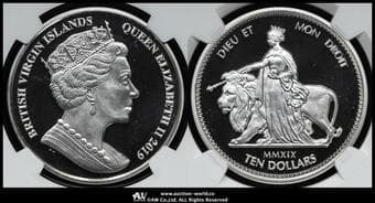 BRITISH VIRGIN ISLANDS イギリス領ヴァージン諸島 10Dollars in Silver 2019PM KM-610 ウナとライオン...