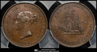 CANADA New Brunswick ニューブルンズウィック 1/2Penny Token 1854 KM-3a NB-1B BR-912 ヴィクトリア/帆船...
