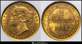 CANADA Newfoundland ニューファンドランド 2Dollars 1888 Fr-1 KM-5 ヴィクトリア 製造25,000枚(3.32g...
