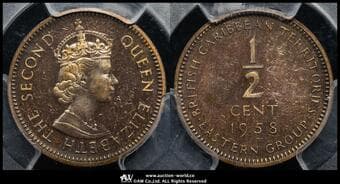 EAST CARIBBEAN STATES 東カリブ諸国 1/2Cent 1958 KM-1 製造20枚 この年のプルーフ貨は希少品 ⓇⓇ ...