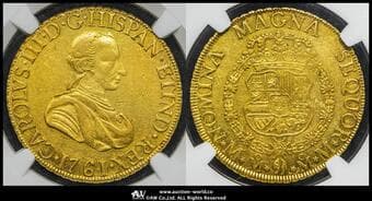 MEXICO メキシコ 8Escudos 1761Mo-MM Fr-25 KM-154 カルロス3世 Order on Chest 稀少なタイプ Ⓡ(27.07g...