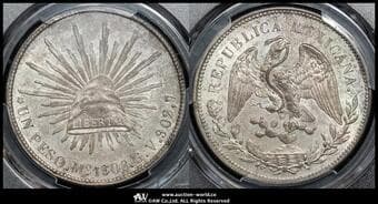 MEXICO メキシコ Peso 1908Mo-GV KM-409.2 リバティキャップ メキシコシティ(27.07g 90.3%) ...