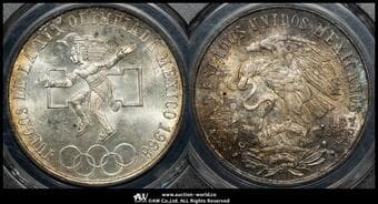 MEXICO メキシコ 25Pesos 1968Mo KM-479.1 メキシコ五輪 type1 メキシコシティ (22.56g 72.0%) ...