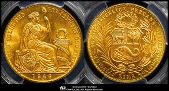 PERU ペルー 100Soles 1966 Fr-78 KM-231 右向き女神座像 製造3409枚(46.81g 90.0%)稀少な状態 ...