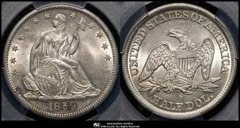 USA アメリカ合衆国 50Cents 1859S KM-A68 Seated Liberty サンフランシスコ(12.44g 90%) PCGS-MS63 UNC