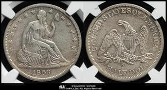 USA アメリカ合衆国 50Cents 1863 KM-99 Seated Liberty 製造460枚 Ⓡ(12.44g 90%) NGC-XF Details"Cleaned"...